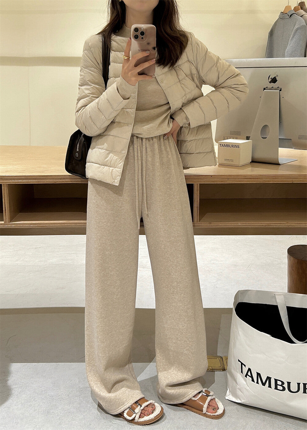 【L7039】實拍檸檬加厚加絨羊絨寬鬆顯瘦高腰直筒褲251117