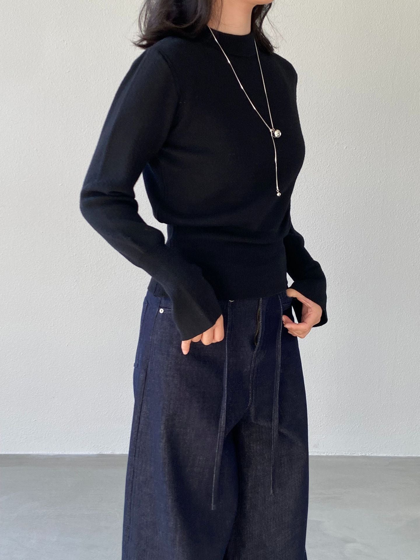 【cimz3012】實拍韓系氣質半高領喇叭袖收腰針織衫251201