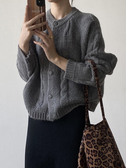 【YP2556】實拍微甜圓領包扣麻花針織外套251023