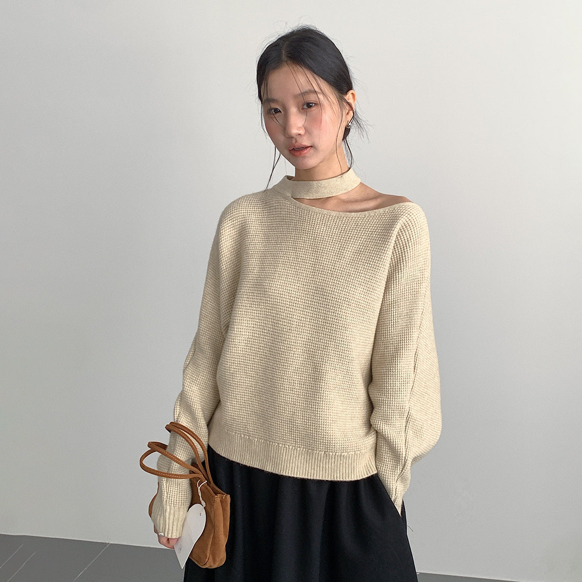 【LD11029】實拍韓系掛脖鏤空露肩針織毛衣251124