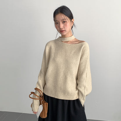 【LD11029】實拍韓系掛脖鏤空露肩針織毛衣251124