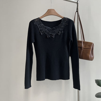 【YP573】溫柔蕾絲・刺繡鉤花修身針織毛衣261022