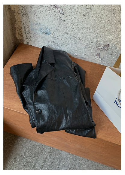 【H5398】實拍韓系高級感黑色皮衣西裝外套250902