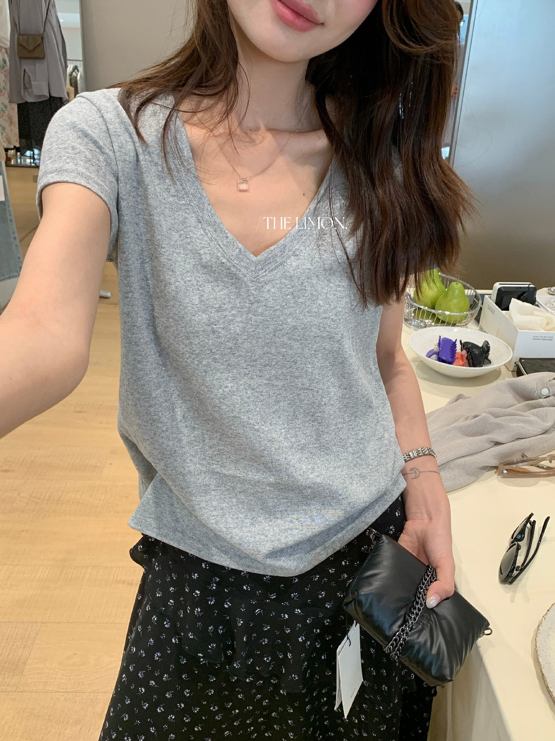 【L10501】極簡高級鬆弛感☕透氣雪花亞麻V領正肩顯瘦短袖T恤260428