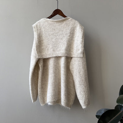 【Y25805】 實拍溫柔軟糯V領毛衣+針織披肩(含羊毛3％）251023