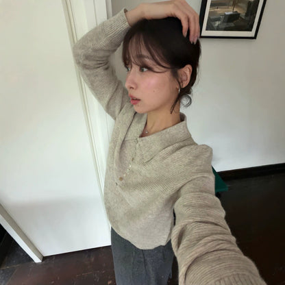 【LS01583】IMISS復古輕質感・羊毛絨翻領修身長袖針織衫260921
