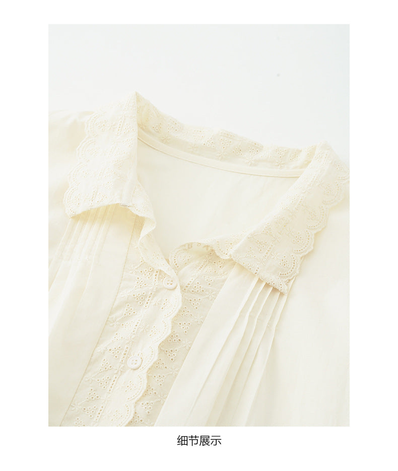 【H5488】實拍法式温柔蕾絲長袖襯衫251109