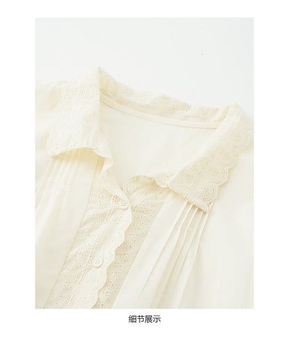 【H5488】實拍法式温柔蕾絲長袖襯衫251109