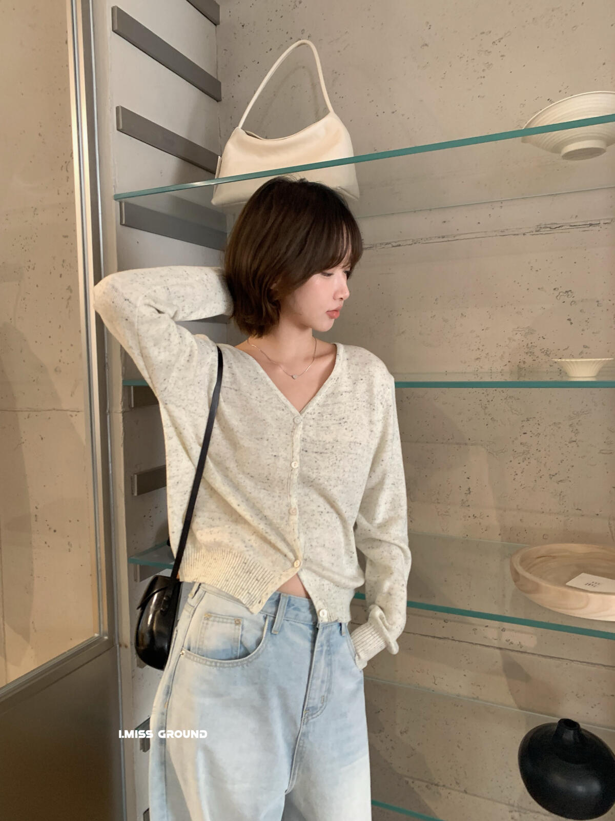 【LR01315】實拍imiss春季必備！修身顯瘦V領長袖針織罩衫260305