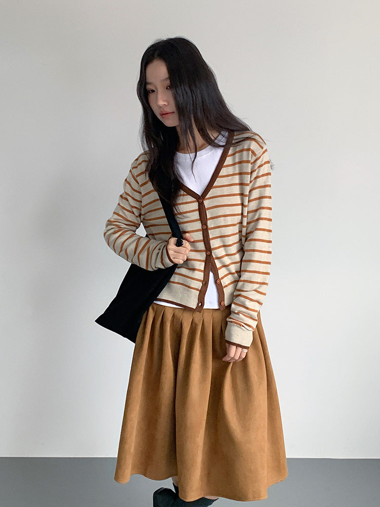 【LD11016】實拍冬季復古麂皮絨A字裙251110