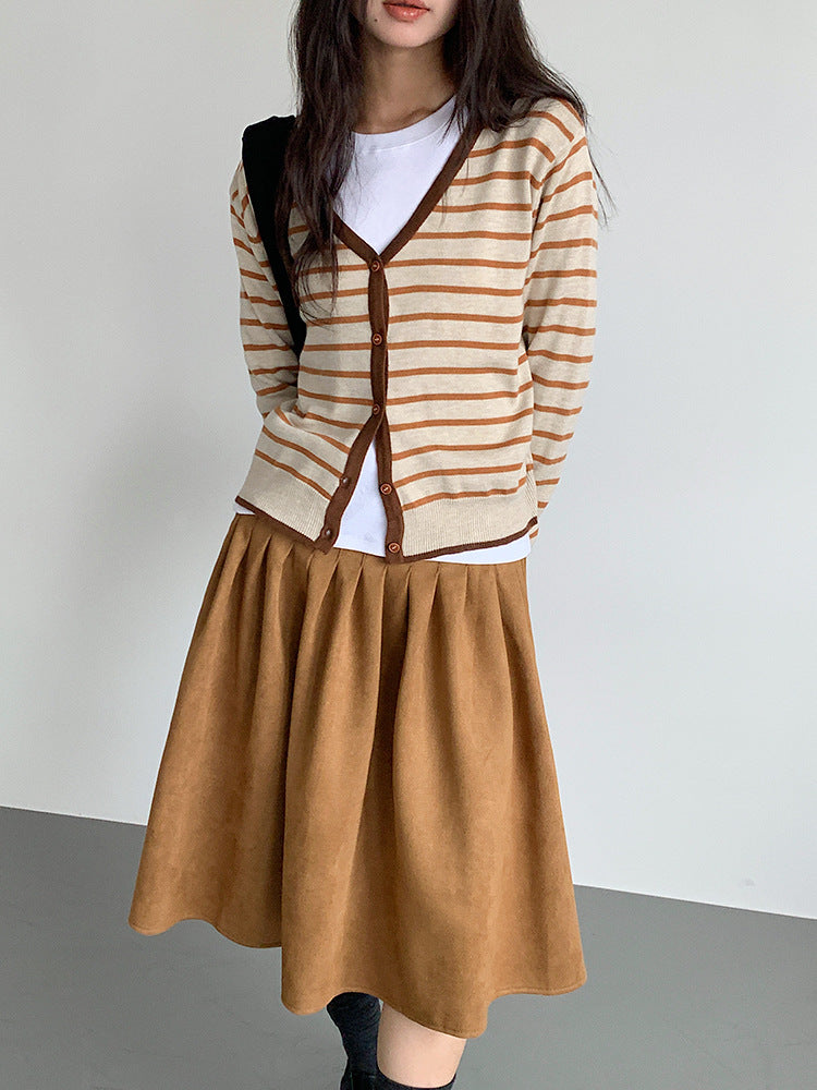 【LD11016】實拍冬季復古麂皮絨A字裙251110