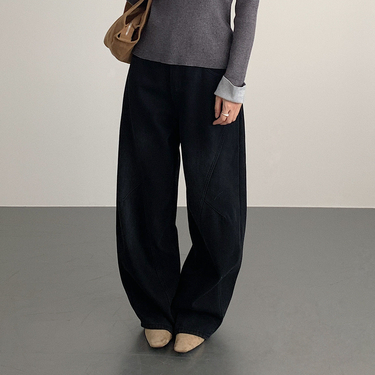 【LD11023】實拍S~XL顯瘦加絨加厚高腰寬鬆彎刀牛仔褲＋腰帶251124