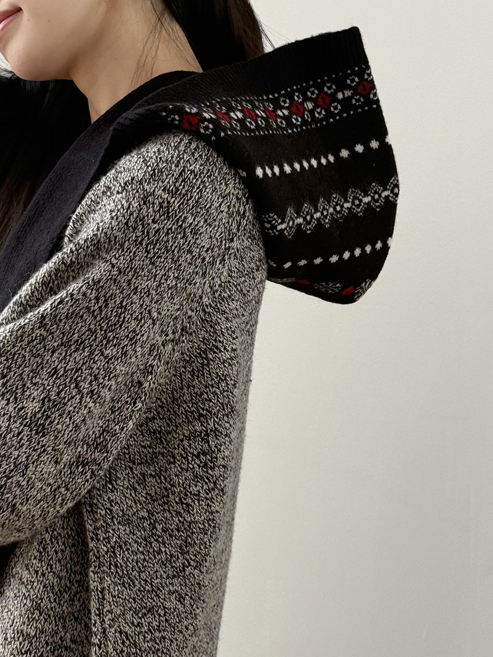 【YW571】實拍冬季復古可愛費爾島提花一体連帽針織圍巾251113