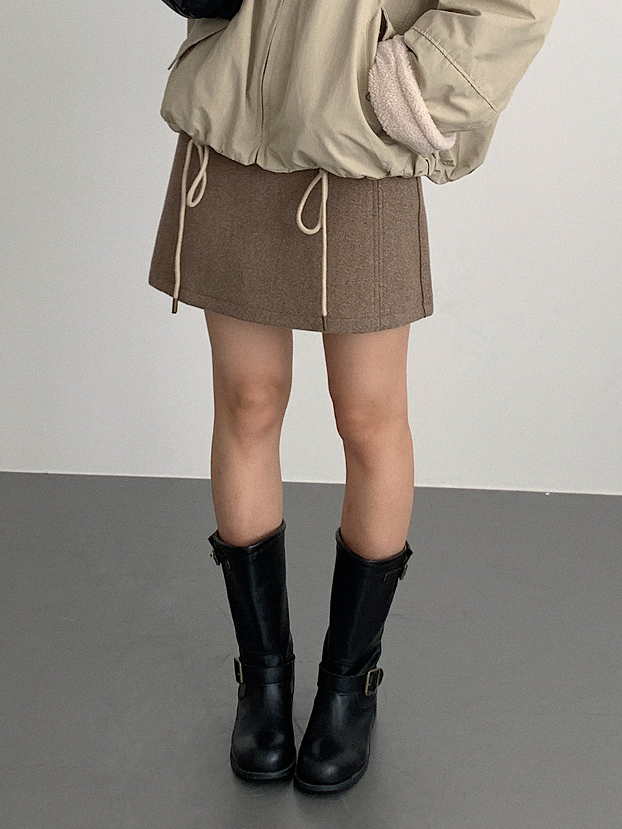 【LD11032】實拍S~XL羊毛絨超瘦高腰A字裙羊毛10%(內有安全褲+皮帶）251124