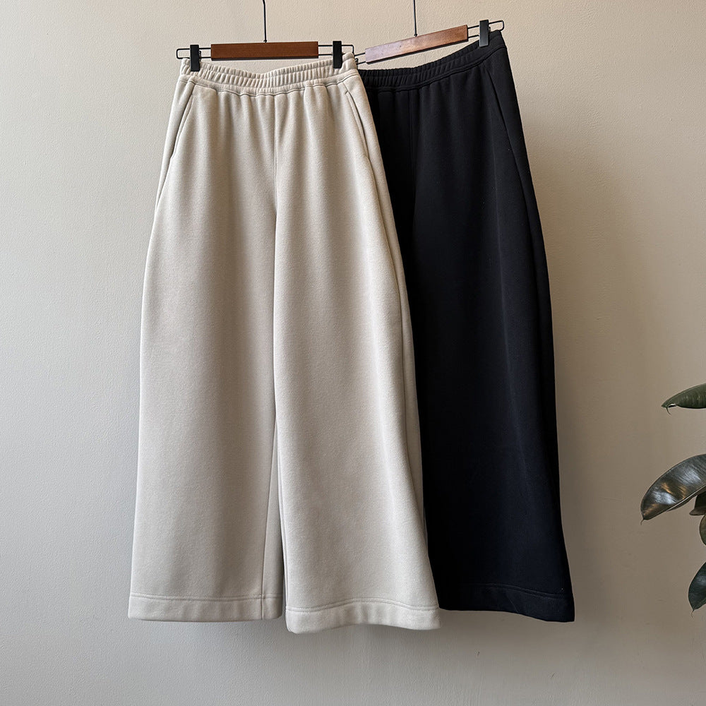 【Y82672】 實拍簡約寬鬆加絨保暖闊腿衛褲251023