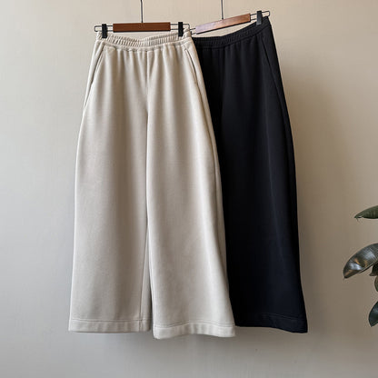 【Y82672】 實拍簡約寬鬆加絨保暖闊腿衛褲251023