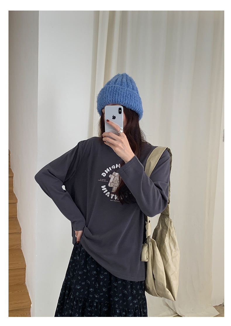 【H5486】實拍磨毛小熊印花長袖T恤251109