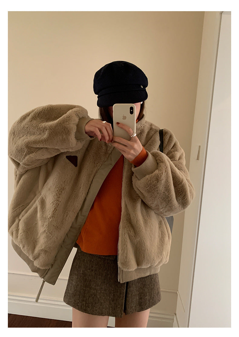 【H5526】實拍兩面穿|絨毛加厚棉服風衣外套251125