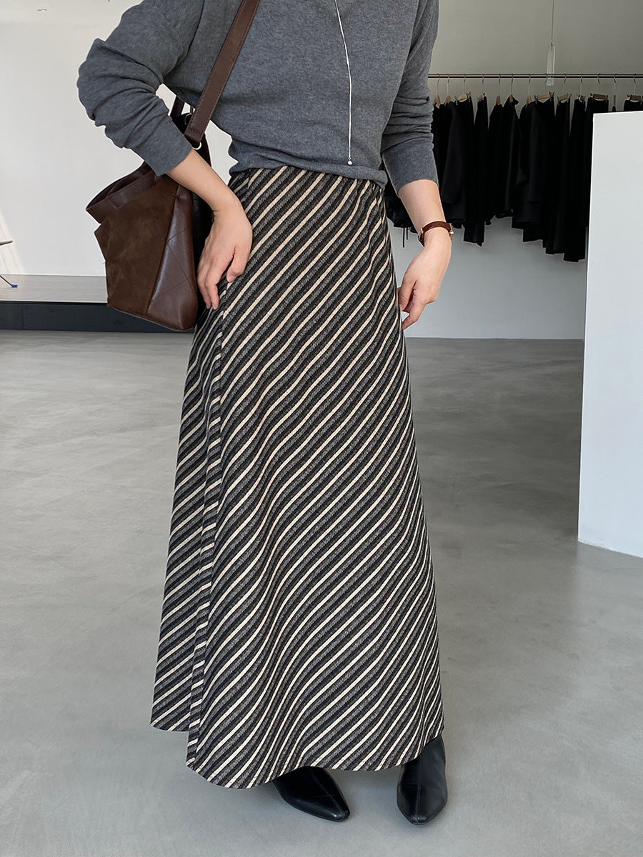 【cim2217】實拍時髦氣質斜紋高腰中長裙251030