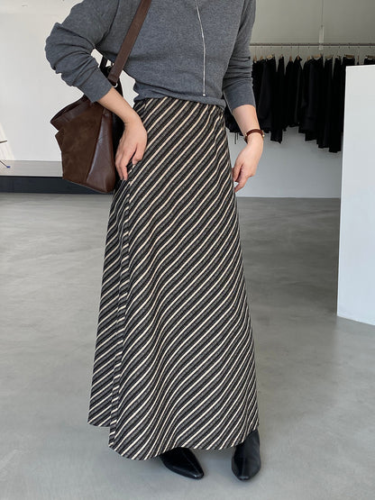 【cim2217】實拍時髦氣質斜紋高腰中長裙251030