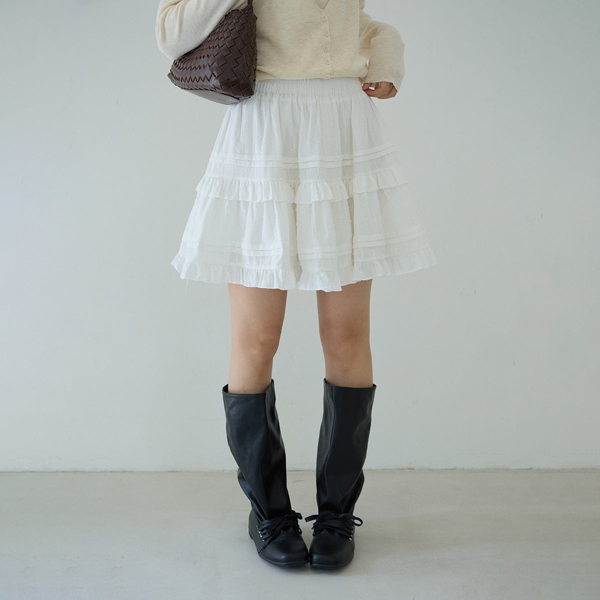 【LD9228】實拍夏日初戀純慾感🤍質感提花高腰顯瘦白色蛋糕短裙260317