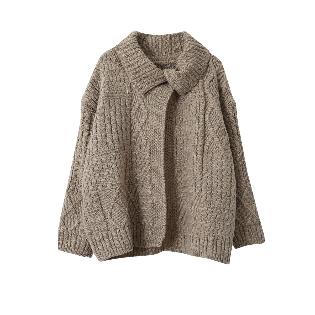 【LD3297】實拍復古立體厚實絞花大翻領毛衣外套251103