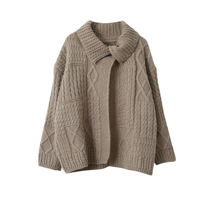 【LD3297】實拍復古立體厚實絞花大翻領毛衣外套251103