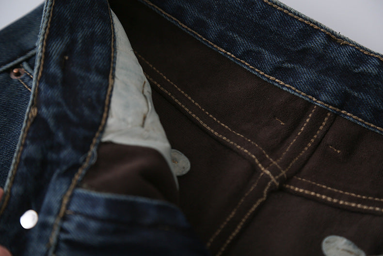 【LD11073】實拍S~XL保暖加絨加厚高腰直筒牛仔褲251209