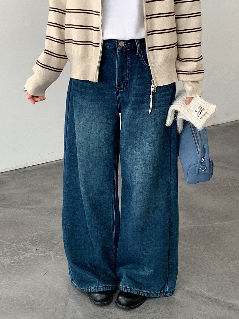 【LD11049】實拍S~XL美式加絨加厚高腰牛仔褲＋皮帶腰包251202