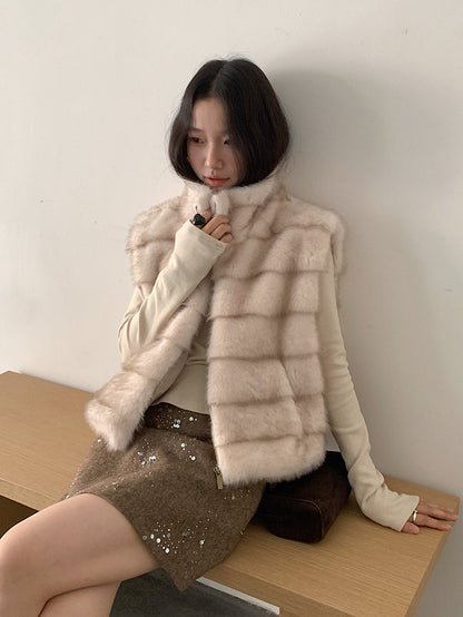 【LD11042】實拍皮毛一體立領拉鍊背心外套251202