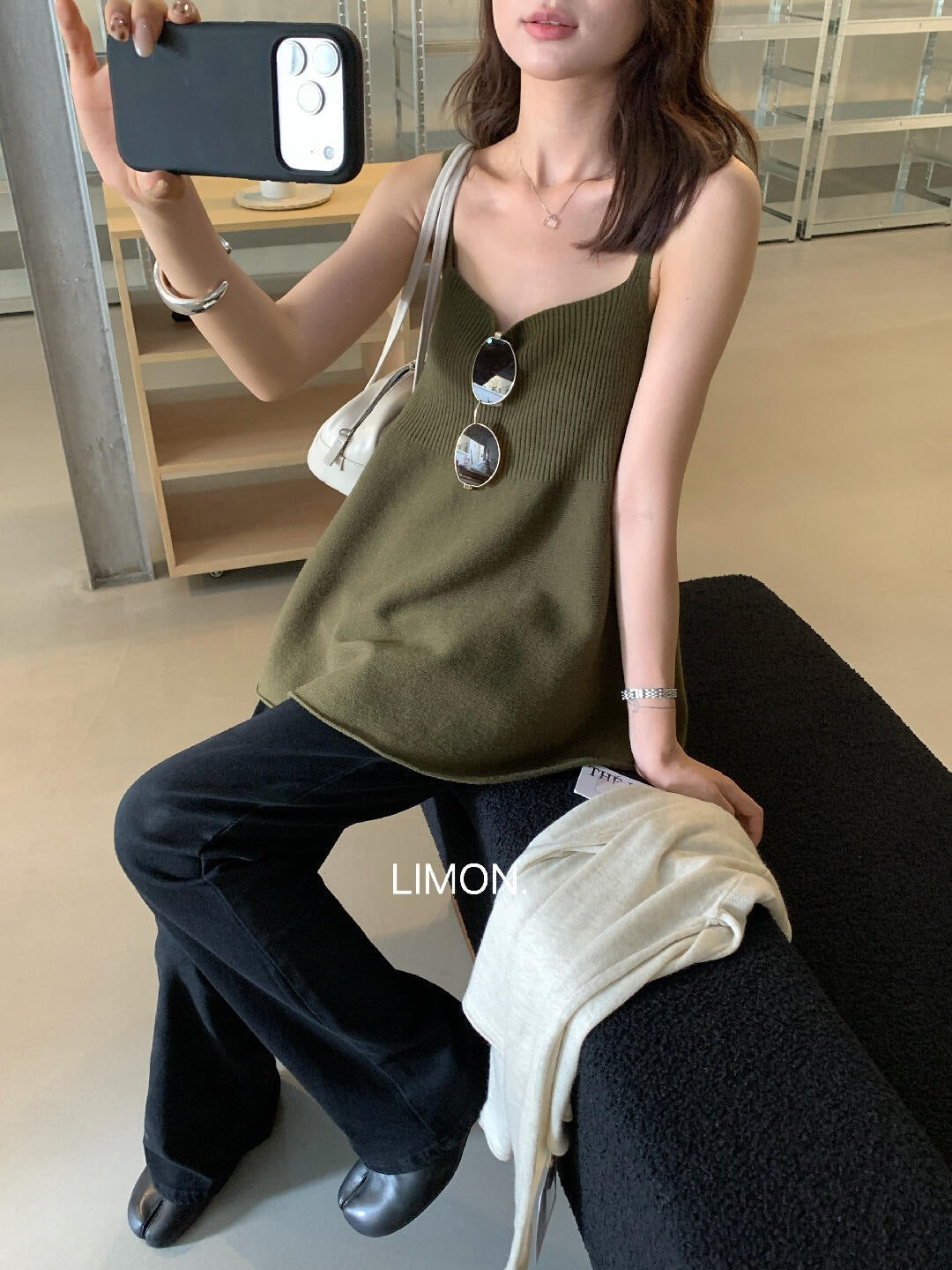 【LNM8582】檸檬檸檬早秋甜美縮腰細肩帶針織背心260728