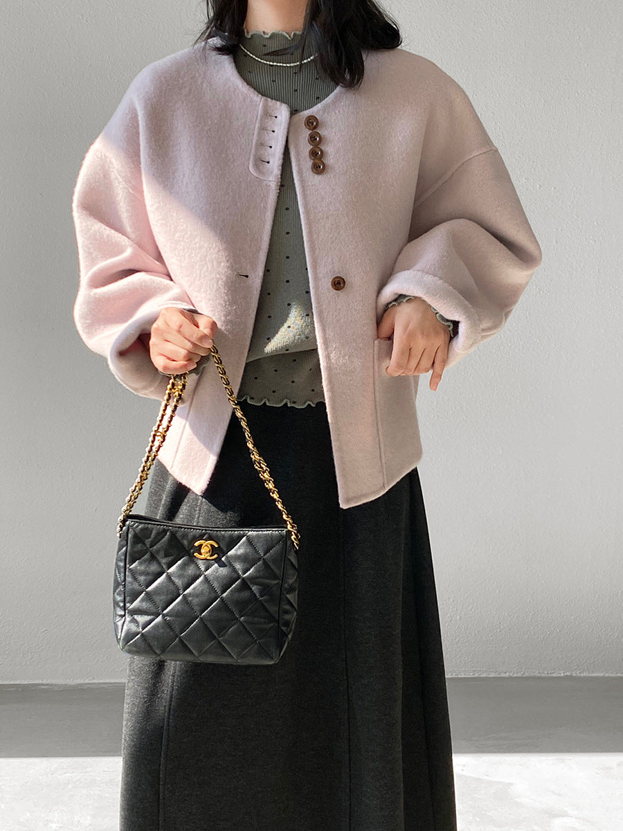 【cimz8538】實拍超美香芋色廓形厚款雙面羊毛外套大衣（羊毛100)251120