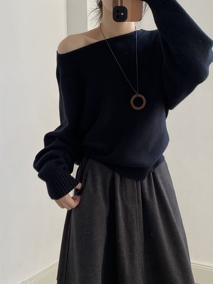 【YP2081】 實拍一字領斜肩慵懶針織毛衣251023