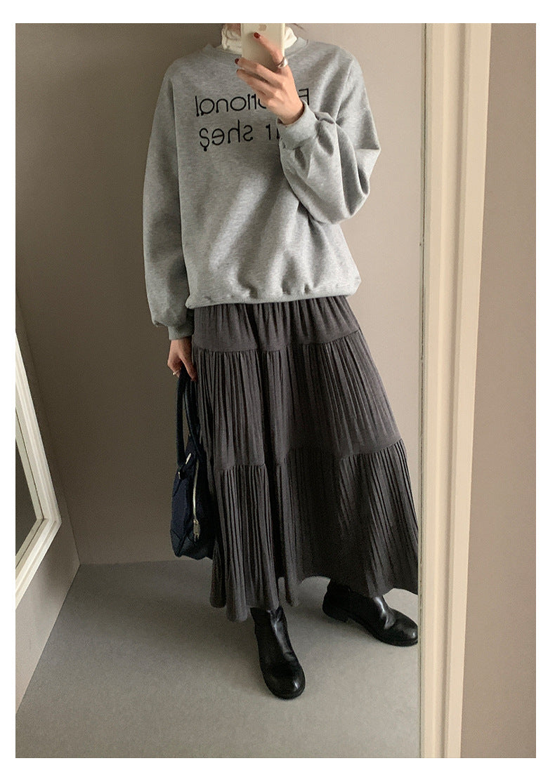 【H5476】實拍秋冬質感簡約細摺鬆緊腰a字傘裙251109