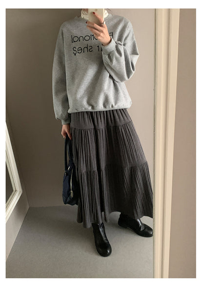 【H5476】實拍秋冬質感簡約細摺鬆緊腰a字傘裙251109