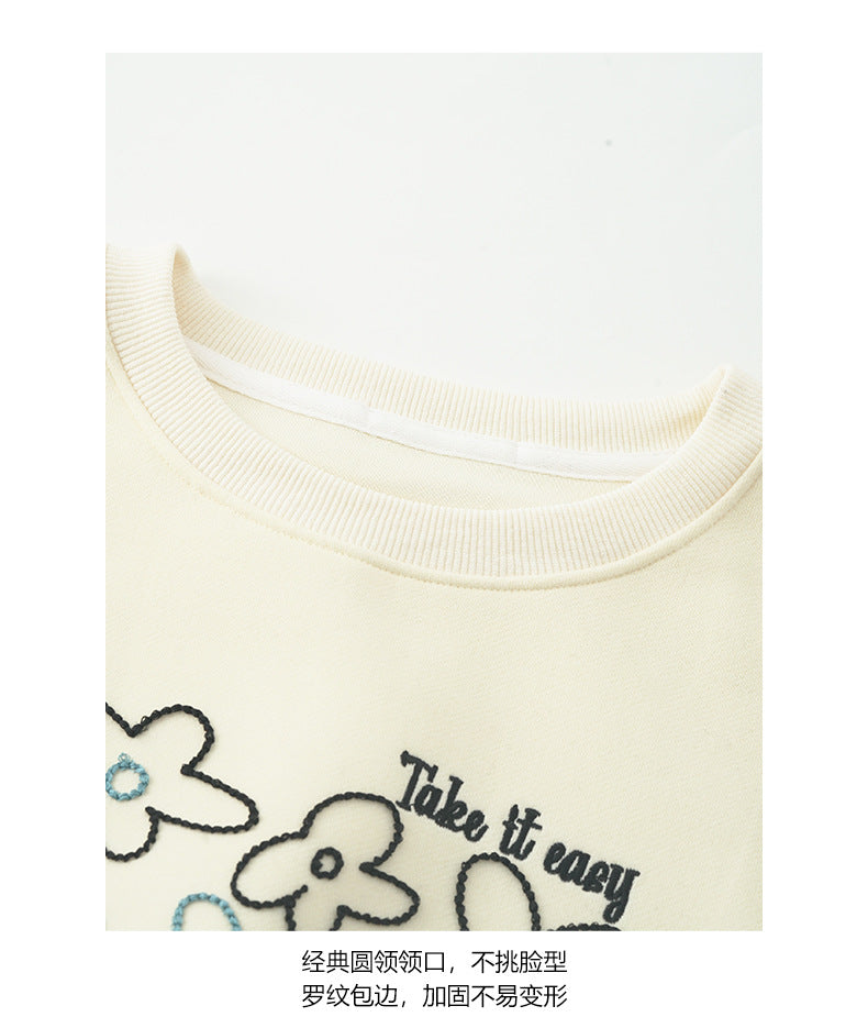 【H563】實拍秋冬刺繡花朵長袖衛衣251021