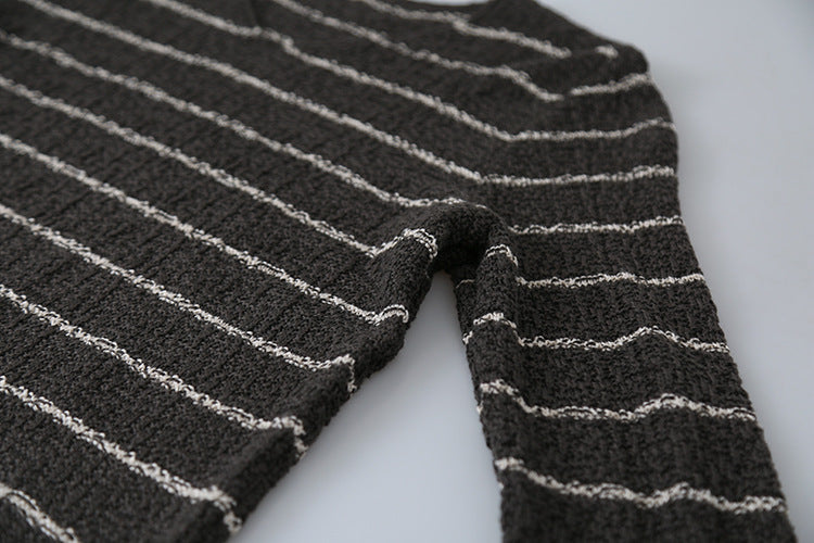 【LD11022】實拍肌理感寬鬆條紋針織衫251110