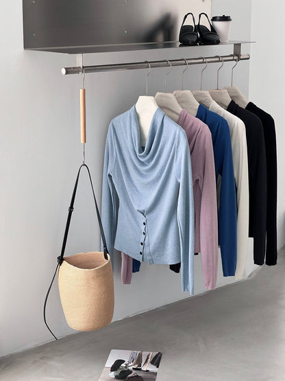 【cimzM946】氣質慵懶超顯白✨設計感垂墜領一字肩露肩顯瘦針織上衣260319