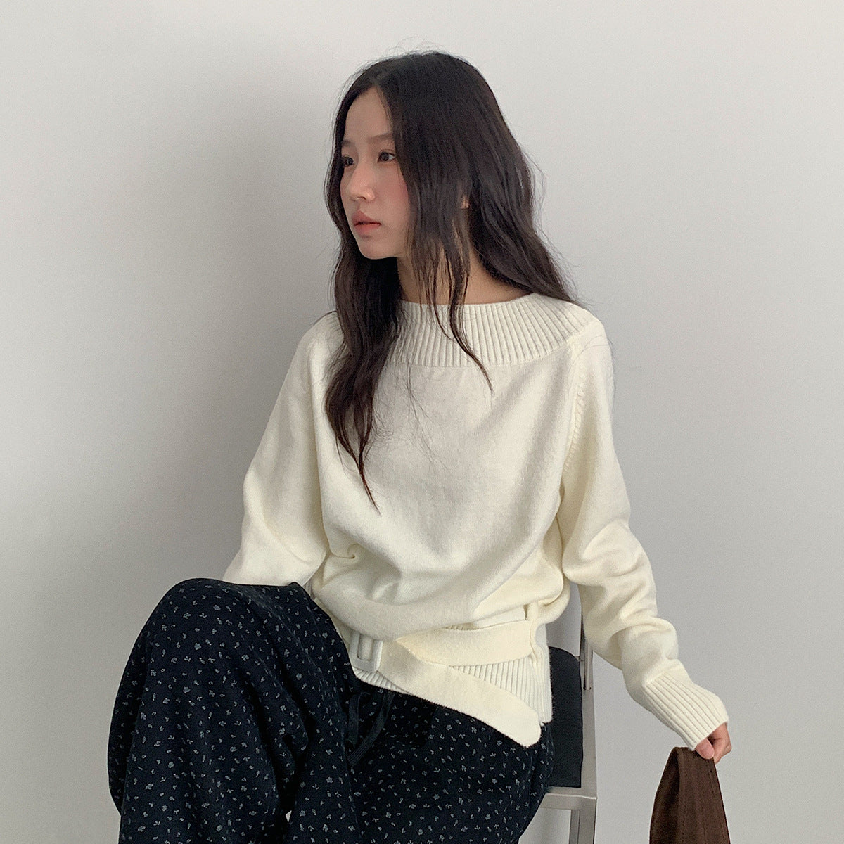 【LD11062】實拍慵懶高級感北極融針織毛衣（可拉一字肩）251209