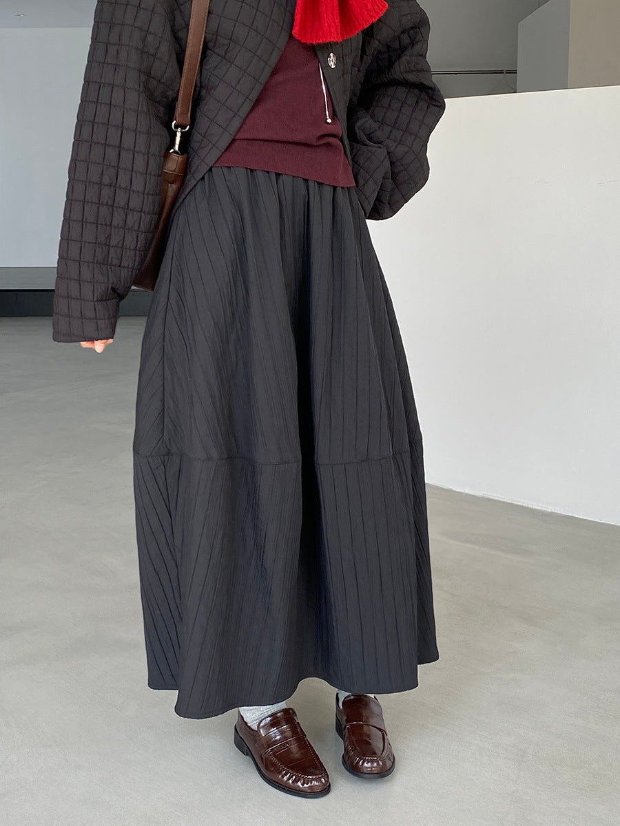 【cim1708】實拍秋冬法式寂靜高腰加厚微花苞A字裙251030