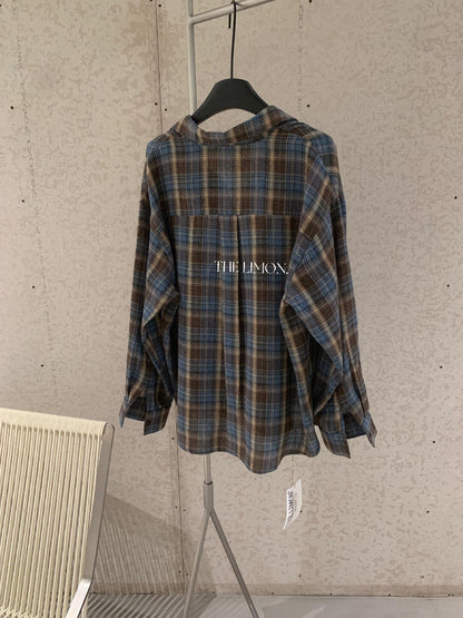 【L11087】檸檬早秋新款慵懶輕質感格紋寬鬆顯瘦長袖襯衫260728