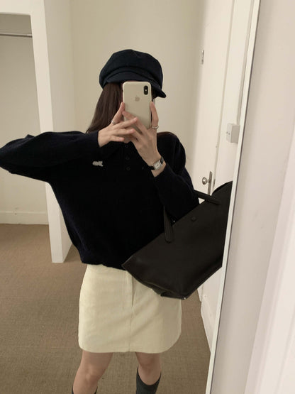 【H564】實拍貓咪刺繡Polo針織衫251021