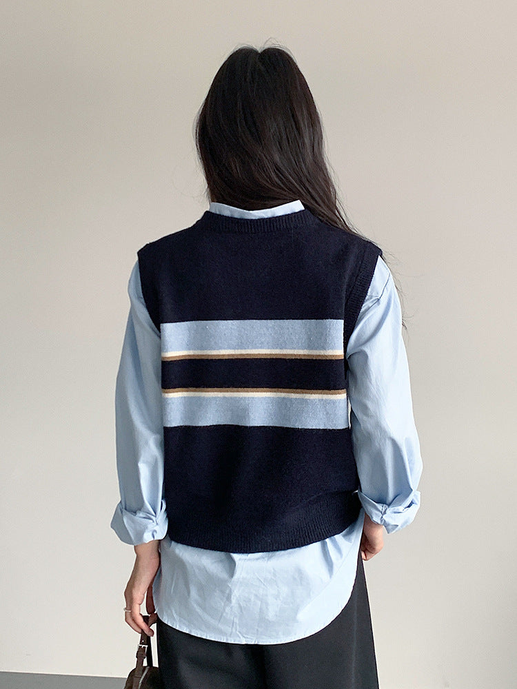 【LD11014】實拍學院感條紋圓領針織毛衣251110