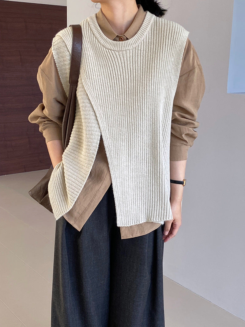 【cim8979】實拍秋冬設計師款不規則寬鬆針織馬甲251030