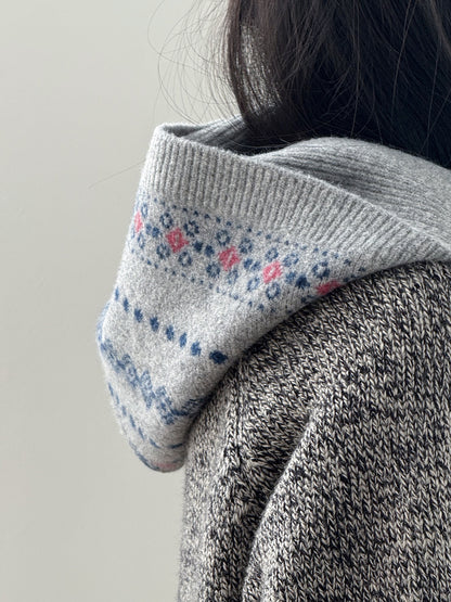 【YW571】實拍冬季復古可愛費爾島提花一体連帽針織圍巾251113