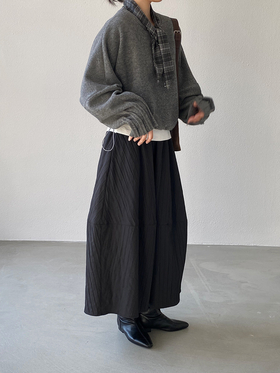 【cim1708】實拍秋冬法式寂靜高腰加厚微花苞A字裙251030