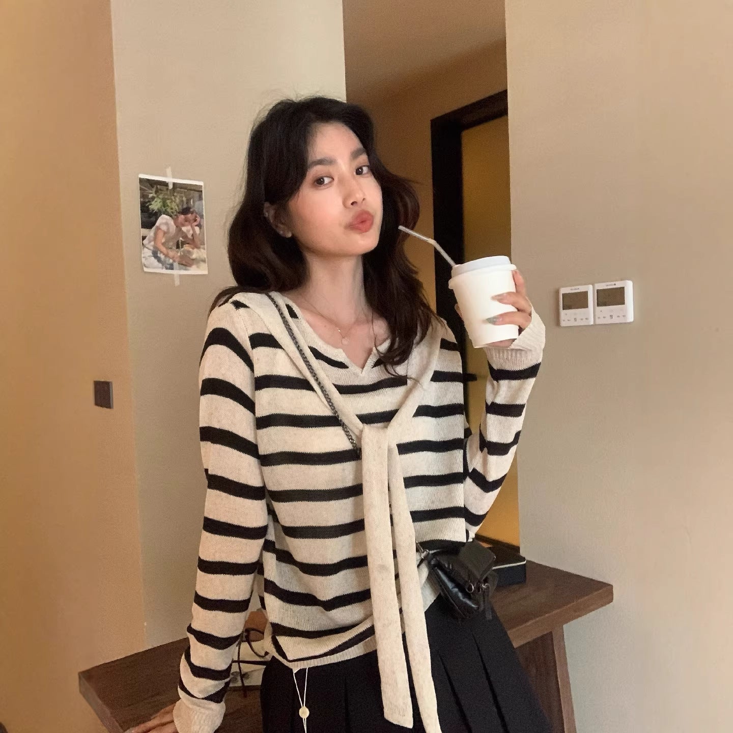 【L8108】實拍檸檬家一秒變紙片人✨韓風亞麻假兩件披肩長袖針織上衣260330