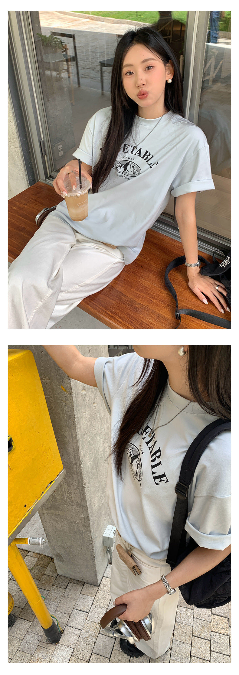 【H5203】實拍夏天美式印花棉質寬鬆圓領短袖T恤250422