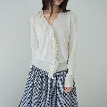 【LD11154】實拍韓系甜美減齡✨設計感荷葉薄款長袖針織衫260317