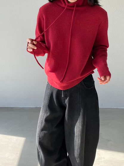 【cimz1374】實拍極簡淨色高領抽繩針織毛衣251120